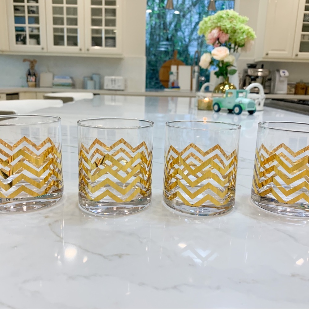 Set of 4 Chevron Low Ball Glasses